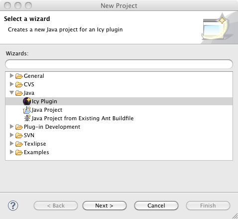 Icy4Eclipse : new project wizard - step 1